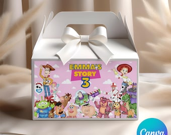 Pink Toy Story Gable Box Label, Pink Toy Story Treat Box Label, Toy Story Treat Box Party Favors CANVA Template