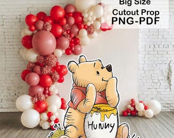 Winnie the Pooh Life Size Cutout Prop, Classic Pooh Birthday Backdrop, Big Size Party Decor, Honey Pot Poster, Digital Download PNG PDF