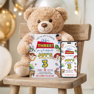 Bearbeitbare Toy Story Einladungsvorlage, Toy Story Geburtstagsparty, 3. digitale Einladung, Kindergeburtstagsparty, Woody, Du hast einen Freund Bild 2