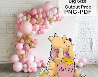 Winnie the Pooh Life Size Cutout Prop, Classic Pooh Birthday Backdrop, Big Size Party Decor, Honey Pot Poster, Digital Download PNG PDF