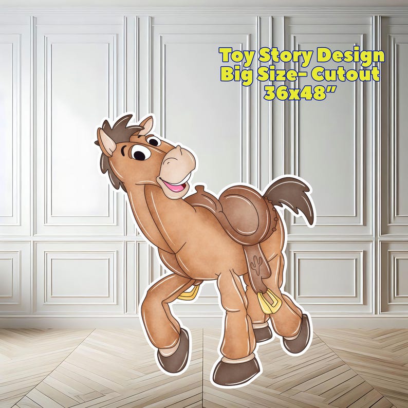 Toy Story Bullseye-uitsparingen, levensgrote achtergrond Bullseye, Woddy png, pdf-fotorekwisieten afdrukbaar 36 x 48" afbeelding 1