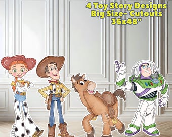4 Toy Story Caracters Cutouts, Woody Buzz Jessie Bullseye lebensgroße Fotorequisiten Printable 36x48"