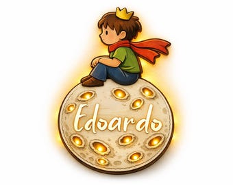Anuncio de nacimiento de El Principito personalizable, cortado con láser e iluminado con retroiluminación