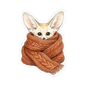 Sticker écharpe fennec renard pour ordinateur portable, bouteille d'eau, cadeau sticker vinyle écharpe fennec renard, autocollant écharpe renard fennec mignon