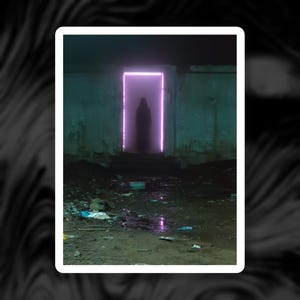 Liminal Space Doorway Sticker Pink Neon Portal Shadow Figure Backrooms Decal