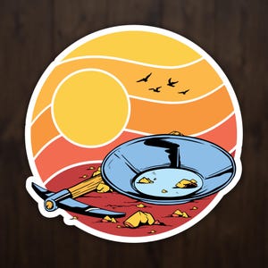 Gold Panning Sticker, Vintage Gold Rush Vinyl Sticker, Prospecting Decal, Treasure Hunter Gift, Retro Sunset Sticker, Mining Sticker