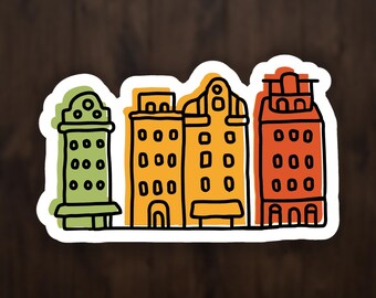 Gamla Stan Sticker, Stockholm Sweden Travel Decal, Hand Drawn World Landmark, Wanderlust Laptop Gift