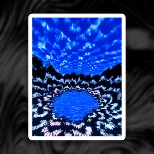 Floral Portal Sticker, Bright Blue Sky Tunnel Burst Over a Pool Vinyl Decal, Dreamy Surreal Laptop Sticker