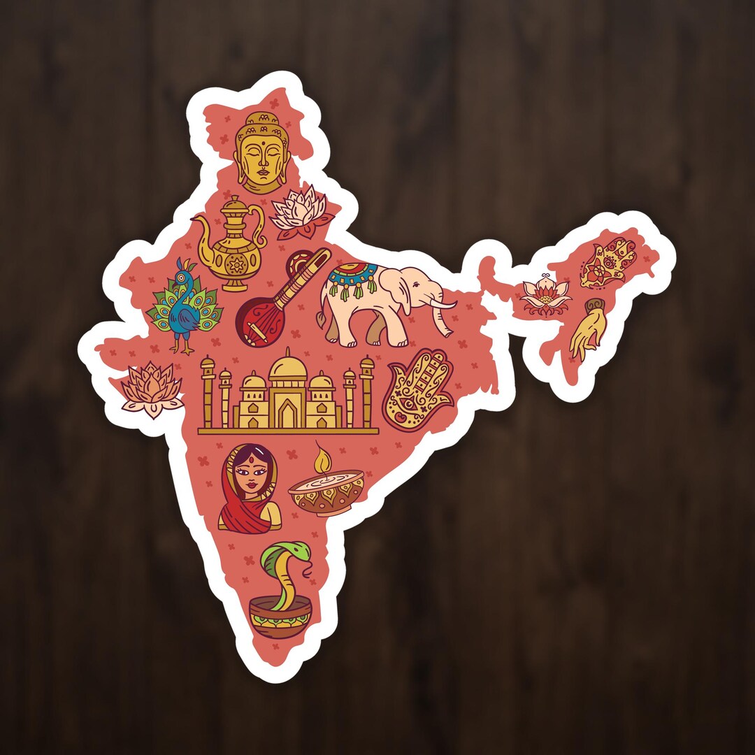 India Origin Sticker India Map Sticker, Indian Cultural Elements Vinyl Sticker, India Travel ...