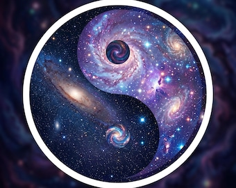 Galaxy Yin Yang Sticker for Laptop, Cosmic Yin Yang Gift for Space Lover, Yin Yang Vinyl Sticker