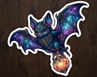 Fae Lantern Bat Sticker, Whimsical Art Vinyl Decal for Laptop and Water Bottle