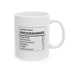 Taza divertida con información nutricional para programadores, regalo para programadores, taza de café para programadores, taza para desarrolladores, regalo divertido para programadores