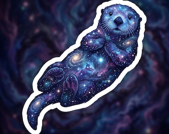 Galaxy Sea Otter Sticker for Laptop, Cosmic Sea Otter Gift for Space Lover, Sea Otter Vinyl Sticker