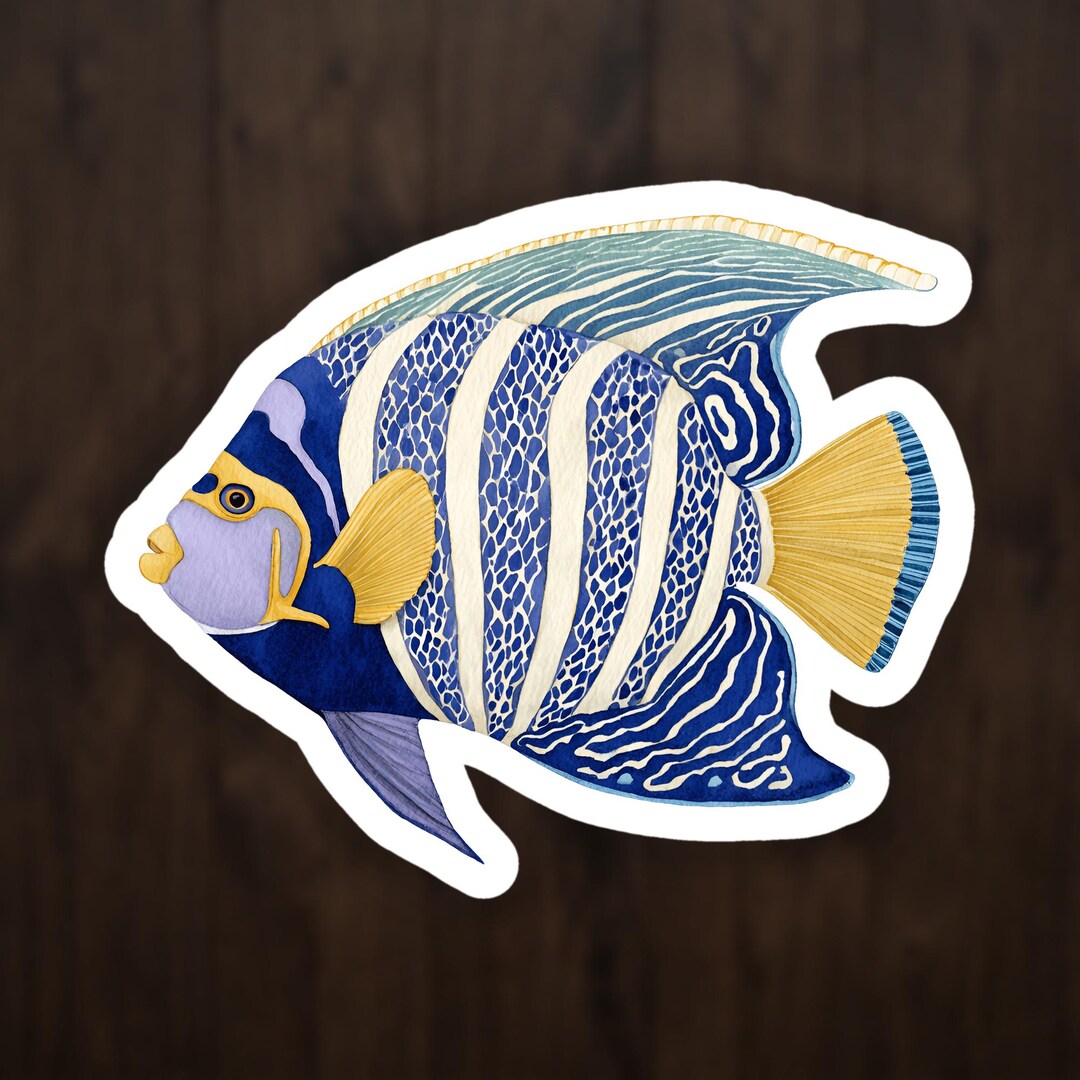 Watercolor Emperor Angelfish Sticker, Tropical Reef Fish Vinyl Decal ...