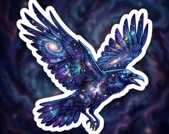 Galaxy Raven Sticker for Laptop, Cosmic Raven Gift for Space Lover, Raven Vinyl Sticker