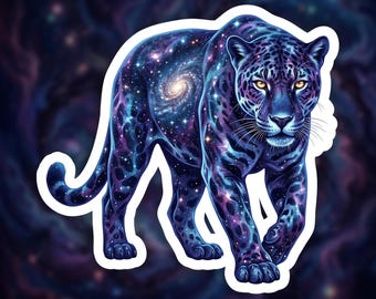 Galaxy Jaguar Sticker for Laptop, Cosmic Jaguar Gift for Space Lover, Jaguar Vinyl Sticker