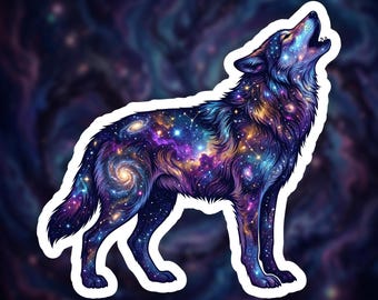 Galaxy Wolf Sticker for Laptop, Cosmic Wolf Gift for Space Lover, Wolf Vinyl Sticker