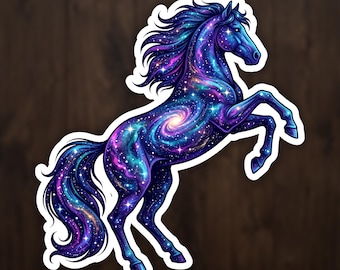 Horse Rearing Cosmic Run Sticker, Celestial Art Vinyl Decal for Laptop and Water Bottle