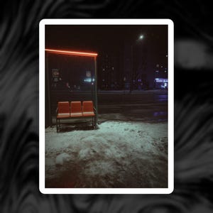 Empty Bus Stop Sticker Snowy Night Urban Loneliness Liminal Decal Backrooms Gift