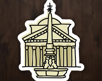 Pantheon Sticker, Rome Italy Travel Decal, Hand Drawn World Landmark, Wanderlust Laptop Gift
