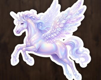 Crystal Pegasus Sticker, Whimsical Art Vinyl Decal for Laptop and Water Bottle