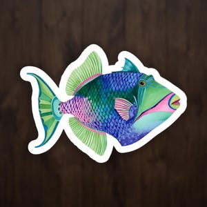 Aquarell Drückerfisch Aufkleber, Bunte Rifffisch Aufkleber, Aquarium Liebhaber Laptop Kunst