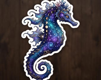 Moonphase Seahorse Sticker, Celestial Ocean Vinyl Decal for Laptop and Water Bottle