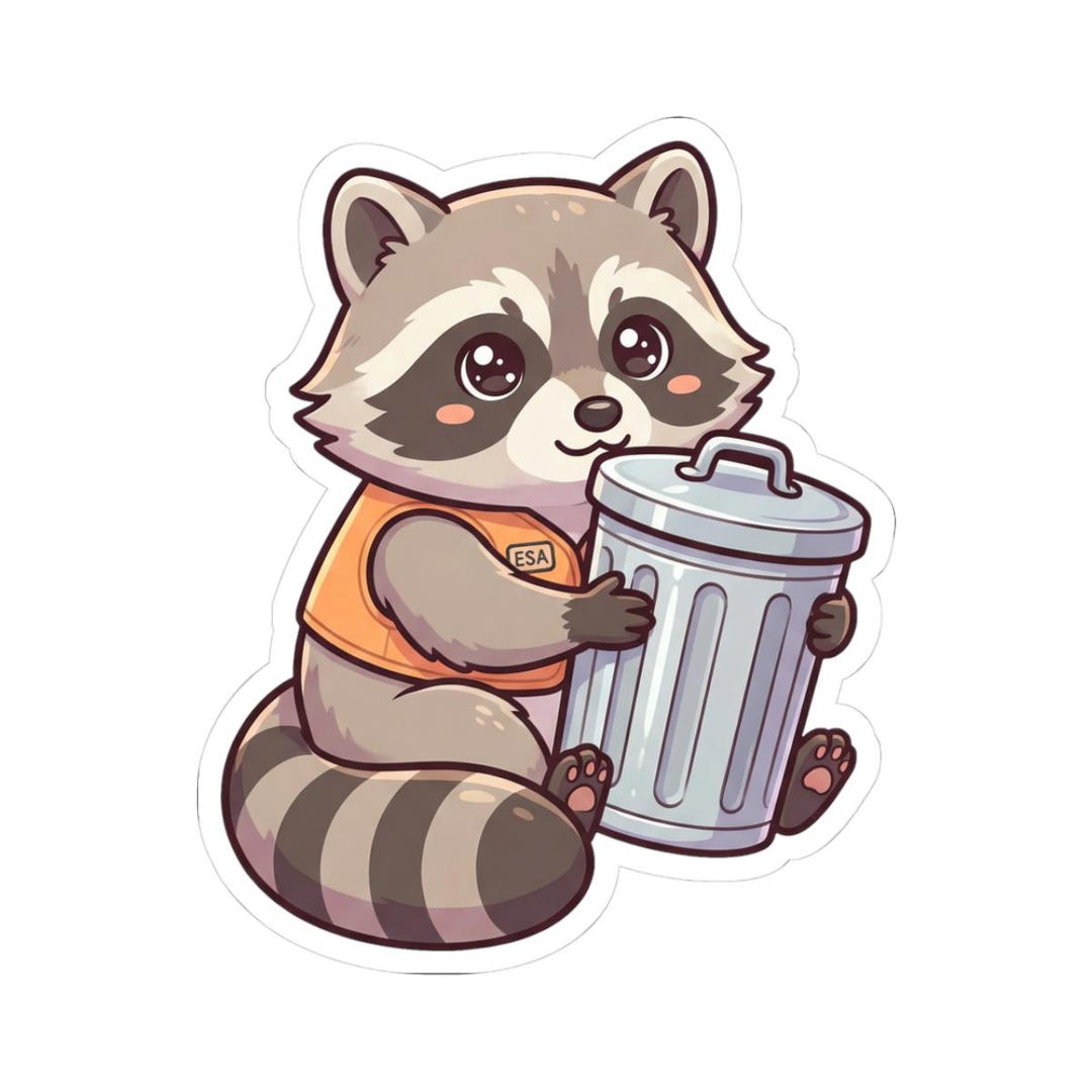 Supportive Racoon Cute Funny Emotional Support Raccoon Vinyl Sticker, Emotional Support ...
