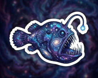 Galaxy Anglerfish Sticker for Laptop, Cosmic Anglerfish Gift for Space Lover, Anglerfish Vinyl Sticker
