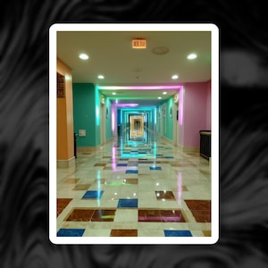 Pegatina de pasillo de hotel infinito, calcomanía Liminal Vaporwave Weirdcore, arte estético de trastiendas Dreamcore