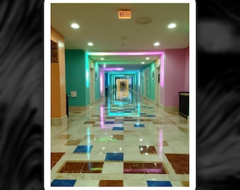 Infinite Hotel Corridor Sticker, Liminal Vaporwave Weirdcore Decal, Dreamcore Backrooms Aesthetic Art