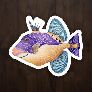 Aquarell Drückerfisch Aufkleber, Tropischer Riff Fisch Vinyl Aufkleber, Aquarium Liebhaber Kunst