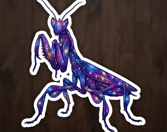 Orchid Mantis Cosmic Insects Sticker, Celestial Art Vinyl Decal for Laptop and Water Bottle