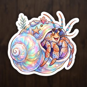 Opal Shell Hermit Crab Sticker, Celestial Ocean Vinyl Decal for Laptop and Water Bottle