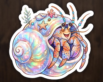 Opal Shell Hermit Crab Sticker, Celestial Ocean Vinyl Decal for Laptop and Water Bottle