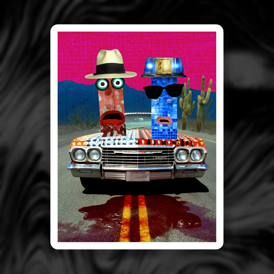 Lowrider Characters Sticker, Surreal Cartoon Heads in a Classic Car ...