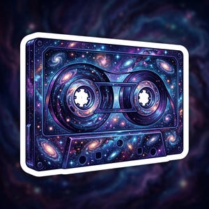 Galaxy Cassette Tape Sticker for Laptop, Cosmic Cassette Tape Gift for Space Lover, Cassette Tape Vinyl Sticker