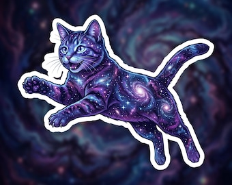 Galaxy Cat Sticker, Cosmic Nebula Animal Vinyl Decal, Celestial Spirit Laptop Art