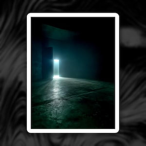 Liminal Doorway Sticker Glowing Light Dark Room Concrete Floor Backrooms Decal