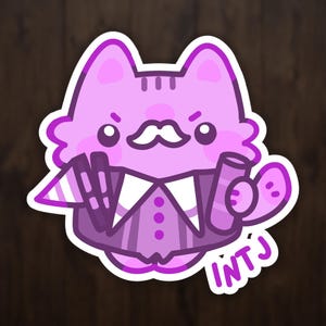 Sticker chat INTJ, sticker architecte MBTI, art pour ordinateur portable de type personnalité kawaii