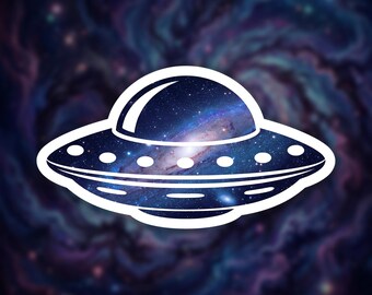 Galaxy UFO Sticker for Laptop, Cosmic UFO Gift for Space Lover, UFO Vinyl Sticker