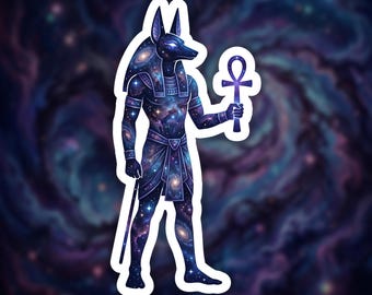 Galaxy Anubis-sticker voor laptop, Cosmic Anubis-cadeau voor ruimteliefhebber, Anubis-vinylsticker