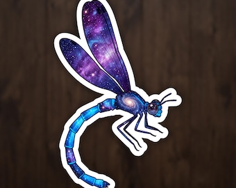 Blue Damselfly Cosmic Insects Sticker, Celestial Art Vinyl Decal for Laptop and Water Bottle