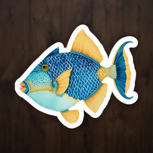 Aquarell Drückerfisch Aufkleber, Tropischer Rifffisch Aufkleber, Fischhalter Laptop Art