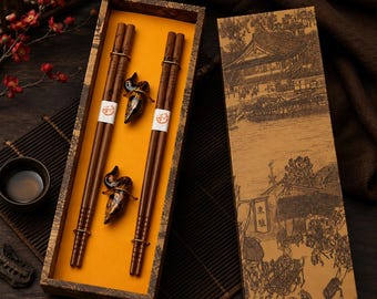 Traditional Chinese Bamboo Chopsticks Gift Set, Handmade Reusable Chopsticks with Holders, Asian Tableware Gift for Food Lovers