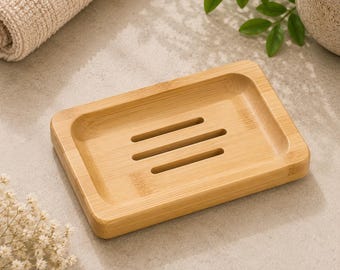 Bamboo Soap Tray, Bathroom Countertop Organizer, Soap Bottle Holder, Non Slip Sink Caddy, Natural Bamboo Bathroom Decor