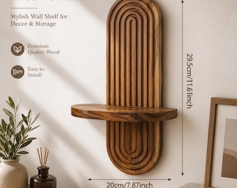 Schwimmendes Regal Holz Boho, kleines schwebendes Regal an der Wand montiert, geometrische schwimmende Holzregale, Pflanzendekor-Regal