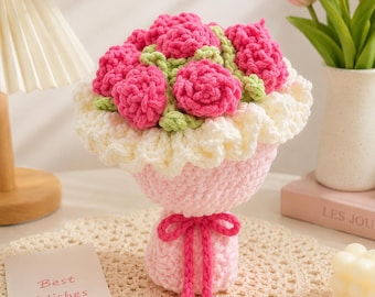 Crochet Flower Bouquet Bag, Knitted Sunflower Rose Tote, Woven Floral Handbag