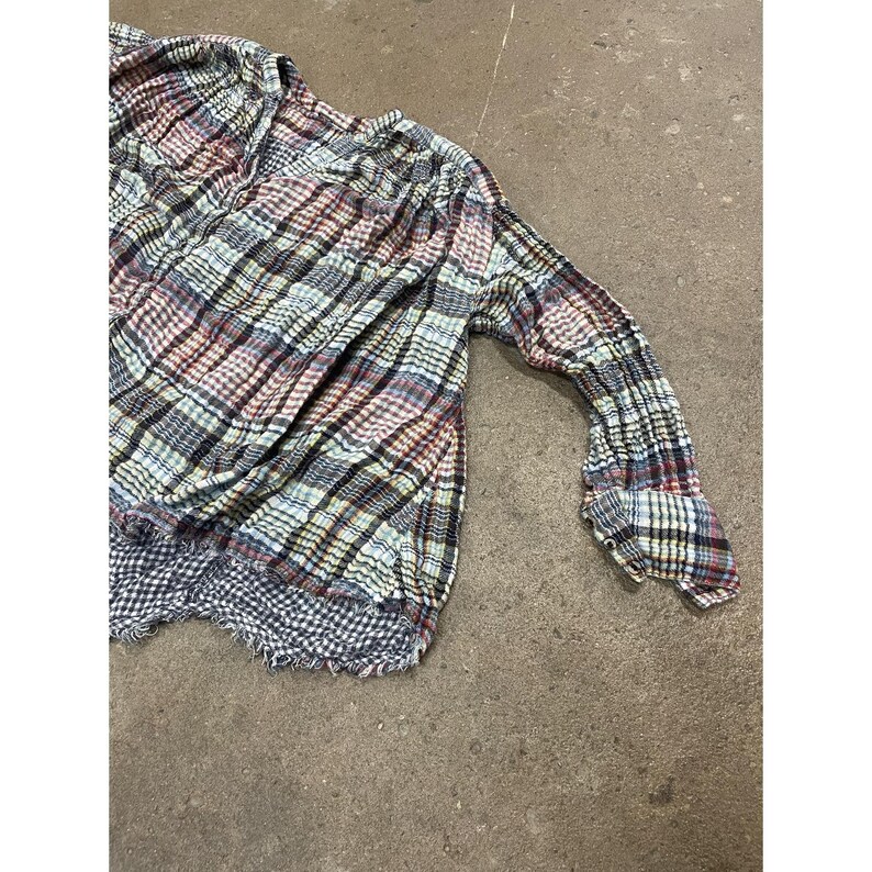 Free People Tunic Blouse Womens Medium Multicolor Plaid Button Front Boho image 3