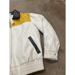 BDG Urban Outfitters Jacket Mens Small White Yellow Black Faux Leather Bomber image 3